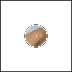 Gold Plated Cross Initial Bracelet Adjustable Dainty Faith Jewelry Gift